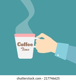 Hand holding mug and coffee  Vector Illustration 
