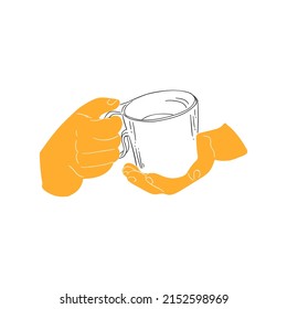 Esbozo de la abrazadera de la mano y ilustración plana del vector. Estilo de línea, esbozo, símbolo, icono en un fondo aislado blanco