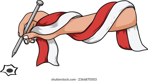 Hand holding a nail and Indonesian flag for voting. Indonesian Election Day. Vector illustration.