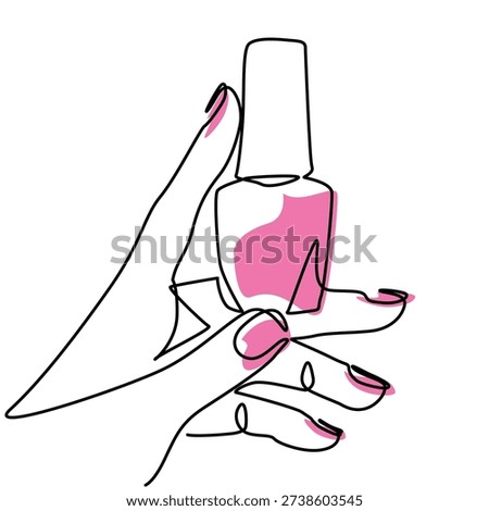 Hand Holding Nail Polish one line drawing. Hand Holding Nail Polish single line illustration. Hand Holding Nail Polish minimalist line art. Hand Holding Nail Polish vector art