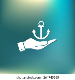 hand holding a Nautical Anchor vector. anchor seafaring character. icon marine instrument