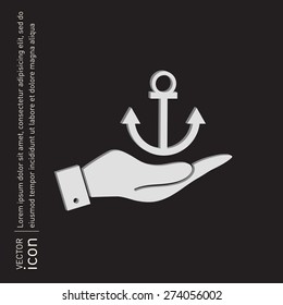 Hand holding a Nautical Anchor vector. Anchor seafaring character. Marine instrument. Business icon.