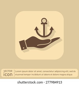 hand holding a Nautical Anchor vector. anchor seafaring character. icon marine instrument