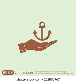 hand holding a Nautical Anchor vector. anchor seafaring character. icon marine instrument