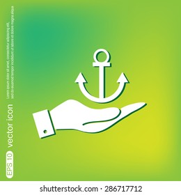 hand holding a Nautical Anchor vector. anchor seafaring character. icon marine instrument