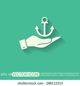 hand holding a Nautical Anchor vector. anchor seafaring character. icon marine instrument