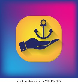 hand holding a Nautical Anchor vector. anchor seafaring character. icon marine instrument