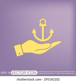 hand holding a Nautical Anchor vector. anchor seafaring character. icon marine instrument