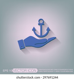 hand holding a Nautical Anchor vector. anchor seafaring character. icon marine instrument