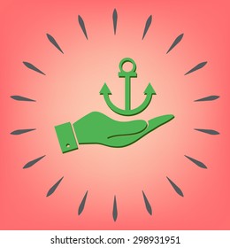 hand holding a Nautical Anchor vector. anchor seafaring character. icon marine instrument