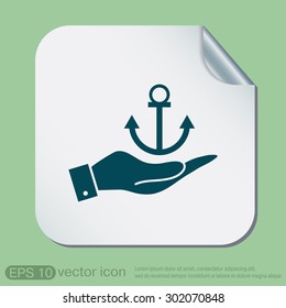 hand holding a Nautical Anchor vector. anchor seafaring character. icon marine instrument