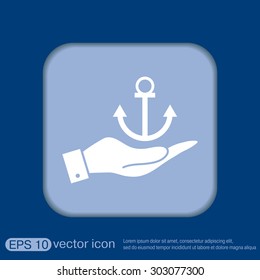 hand holding a Nautical Anchor vector. anchor seafaring character. icon marine instrument