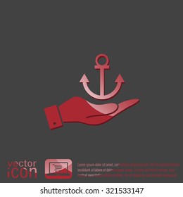 hand holding a Nautical Anchor vector. anchor seafaring character. icon marine instrument