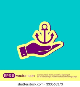 hand holding a Nautical Anchor vector. anchor seafaring character. icon marine instrument