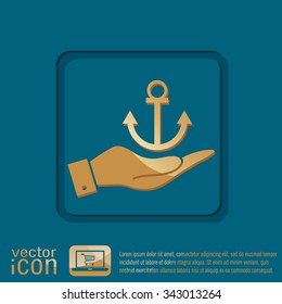 hand holding a Nautical Anchor vector. anchor seafaring character. icon marine instrument