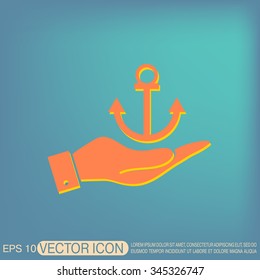 hand holding a Nautical Anchor vector. anchor seafaring character. icon marine instrument