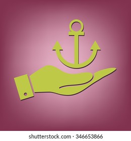 hand holding a Nautical Anchor vector. anchor seafaring character. icon marine instrument