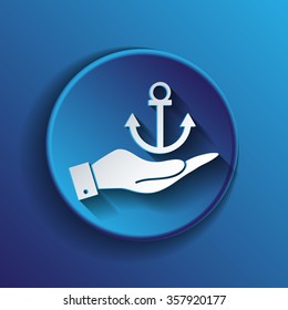 hand holding a Nautical Anchor vector. anchor seafaring character. icon marine instrument