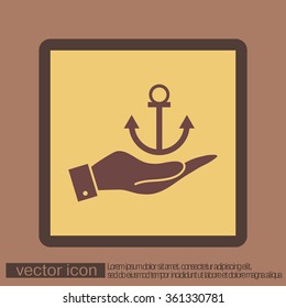 hand holding a Nautical Anchor vector. anchor seafaring character. icon marine instrument