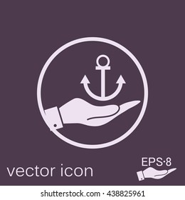 hand holding a Nautical Anchor vector. anchor seafaring character. icon marine instrument