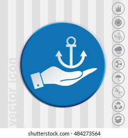 hand holding a Nautical Anchor vector. anchor seafaring character. icon marine instrument