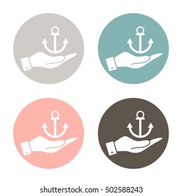 hand holding a Nautical Anchor vector. anchor seafaring character. icon marine instrument