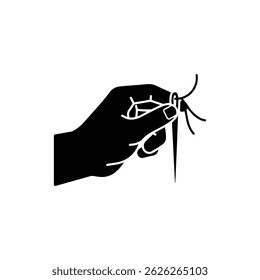 Aguja de sujeción de la mano con el icono de acción de roscado en negro