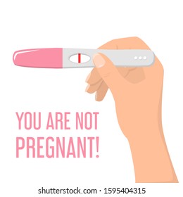 Hand holding a negative pregnancy test vector isolated. You are not pregnant banner. Fertility test, medical tool.
