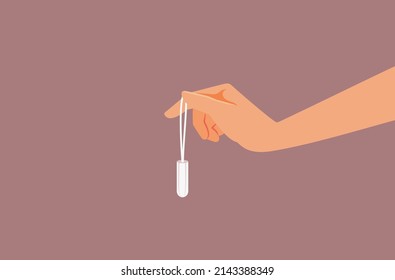 
Hand Holding a New Tampon Vector Cartoon Illustration. Woman holding a disposable feminine hygiene product 
