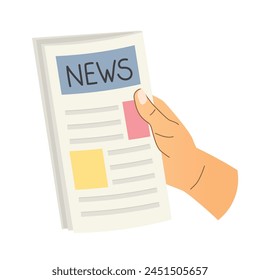 hand holding newspaper; daily news; staying informed and connected to the world -vector illustration