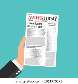 Hand holding a newspaper. Flat design