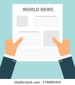 hand holding the newspaper flat vector	
