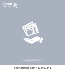 Hand holding newspaper. Vector icon of news.