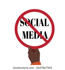 Hand holding no social media sign, red prohibition circle over bold black text, digital detox concept - Powered by Shutterstock - Get 15% off with code: PIKWIZARD15