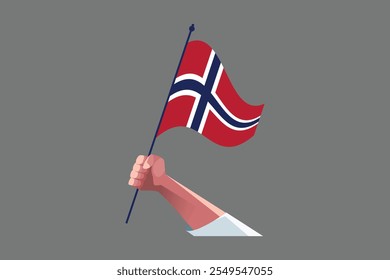 Uma mão segurando uma bandeira da Noruega, Bandeira da Noruega símbolo nacional ilustração Vetor, Retângulo Noruega bandeira ilustração, Vetor plano ilustração
