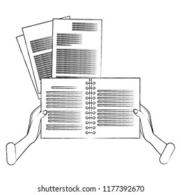 Hand holding notebook and documents sketch