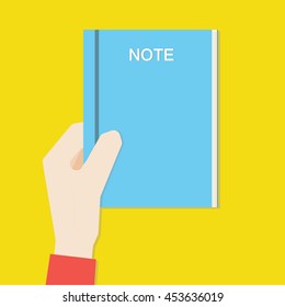  hand holding notebook, flat design
