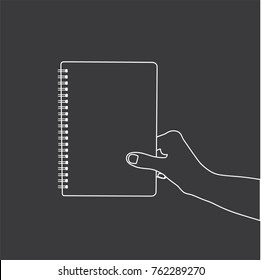Hand holding a notebook, vector illustration design. Hands collection.