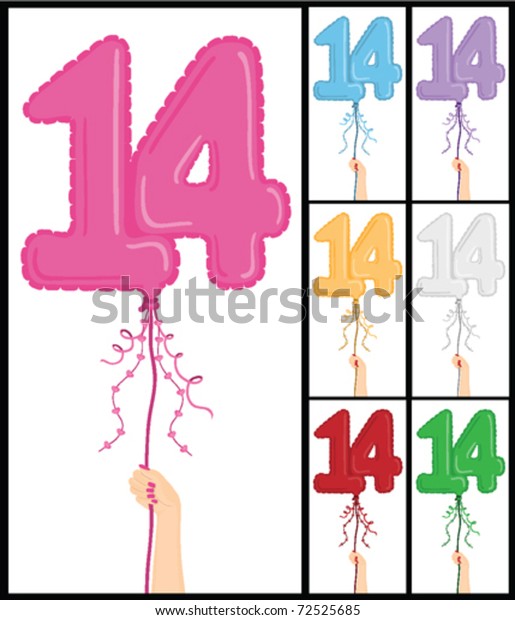 Hand holding a number 14 shaped balloon for
