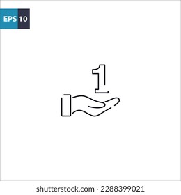 Hand holding number one outline icon Vector illustration