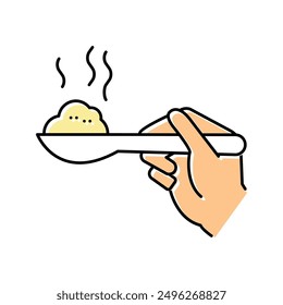 hand holding oatmeal on spoon color icon vector. hand holding oatmeal on spoon sign. isolated symbol illustration