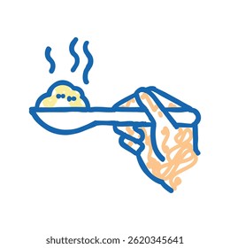 hand holding oatmeal on spoon doodle icon sketch vector. hand holding oatmeal on spoon sign. isolated symbol illustration