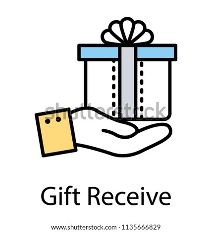 
A hand holding and offering a gift package to hold the icon for recieve 
