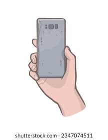 Una mano sostiene un viejo teléfono inteligente móvil