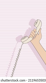 Hand Holding Old Telephone Vector Illustration