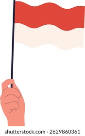 Hand Holding on the Indonesian Flag to Celebration Indonesian Independence Day. Vector Illustration Design