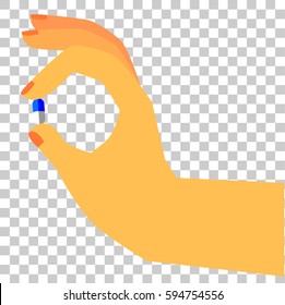 Hand - Holding One Pill, at Transparent Effect Background
