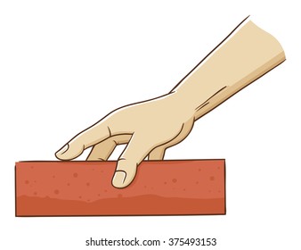 Hand holding one stone brick, vector illustration