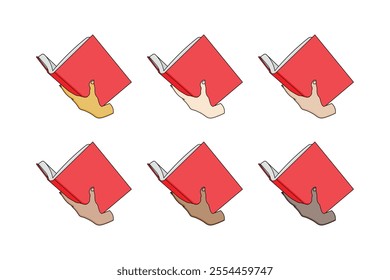 hand holding open book seen from side,vector