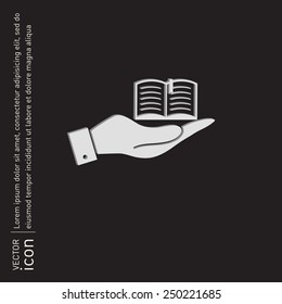 hand holding a open book sign. Education sign, symbol icon book with a bookmark or notebook .